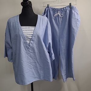 100% cotton matching top and pants.  See pics for measurements